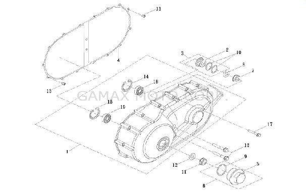 Крышка левого картера в сборе - Квадроцикл Gamax AX600
